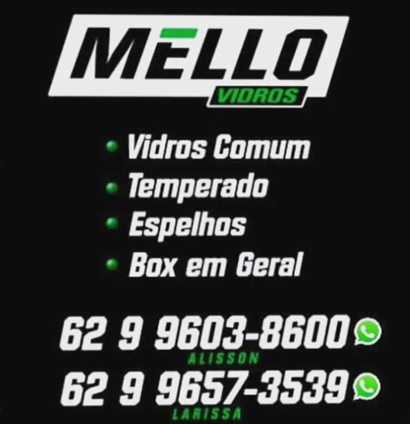 Logotipo: MELLO VIDROS.                   CNPJ:190104570001-05